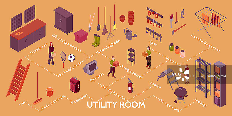 多功能房间2.5D等距视图信息图表图片素材