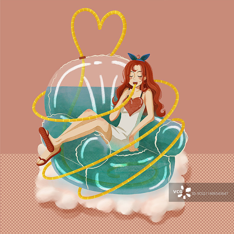 可爱喝气泡水女孩卡通手绘插画图片素材