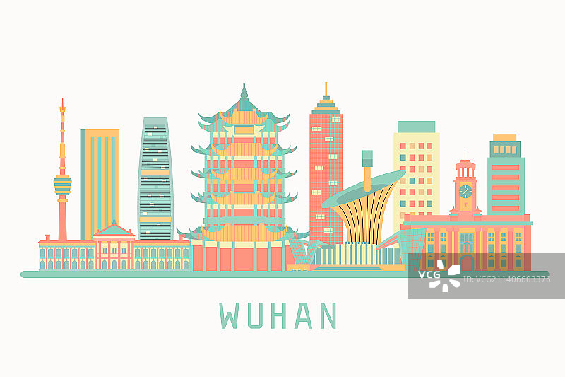 武汉城市天际线矢量插画图片素材
