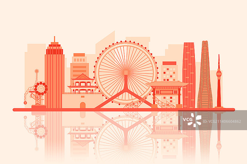 天津城市天际线矢量插画图片素材