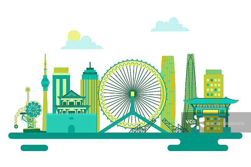天津城市地标建筑矢量插画图片素材