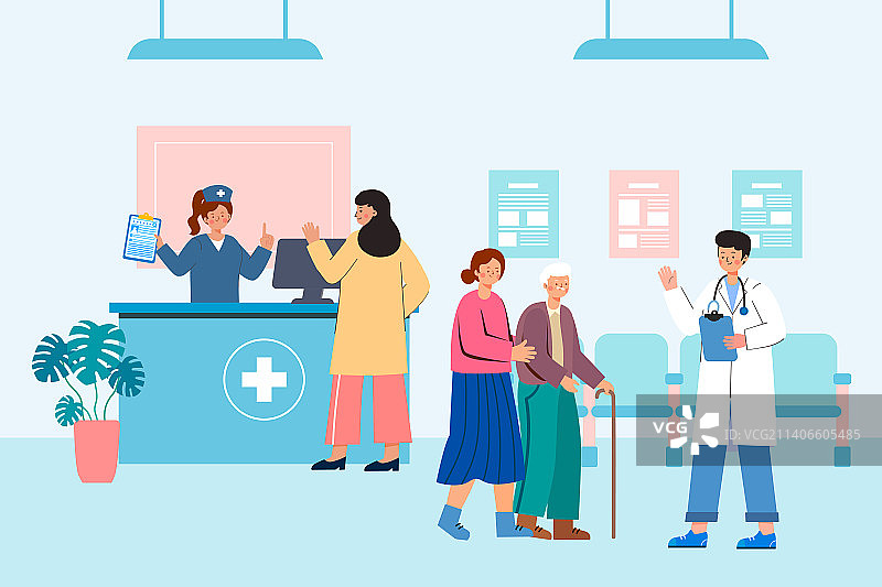 忙碌的医院门诊部矢量插画图片素材