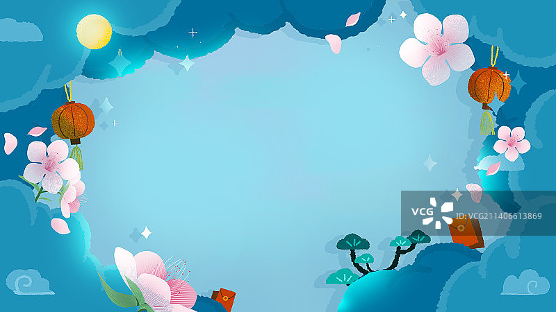 梦幻蓝色樱花插画背景图片素材