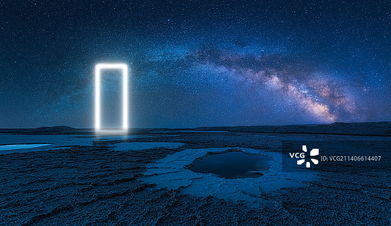 青海大柴旦翡翠湖盐湖纹理蓝色银河星空背景图片素材