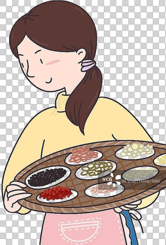 冬日准备腊八粥女孩元素图片素材