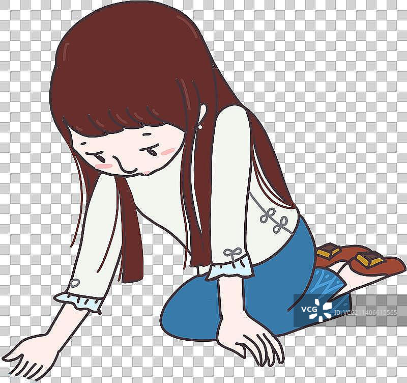 跪着的女孩元素图片素材