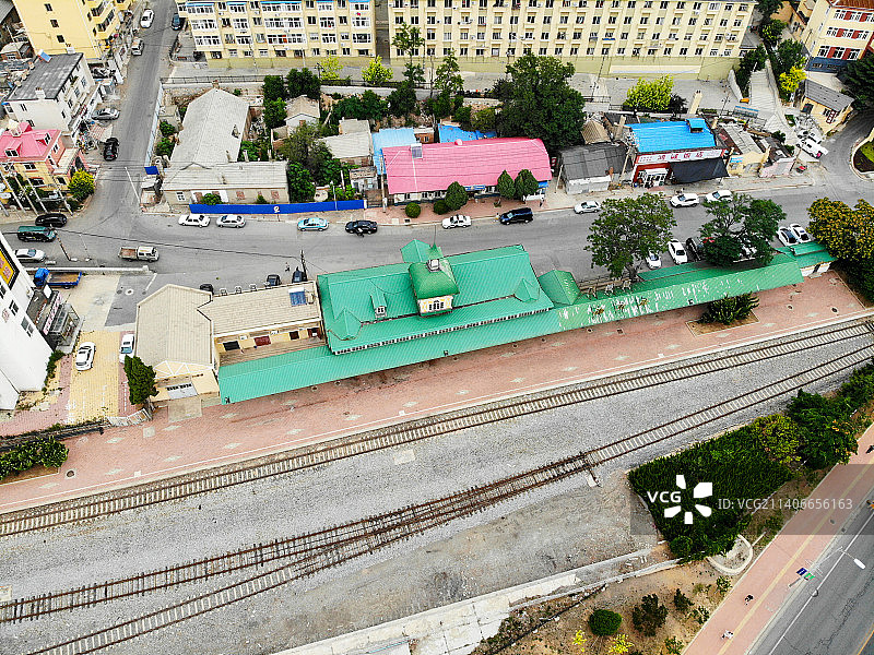 航拍辽宁大连旅顺火车站 旅顺站图片素材