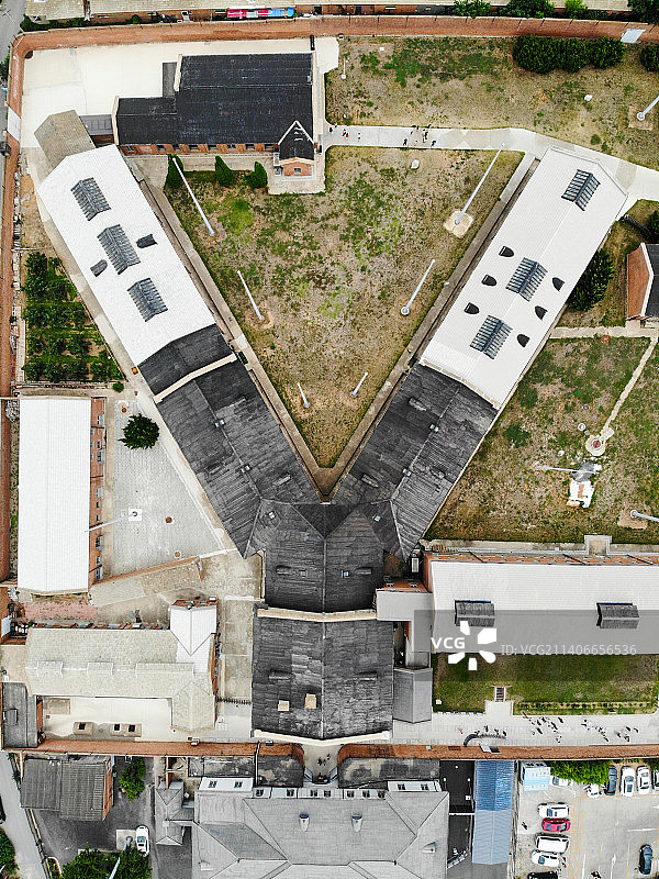 航拍辽宁省大连市旅顺口区旅顺日俄监狱旧址博物馆 历史文物原址展览图片素材