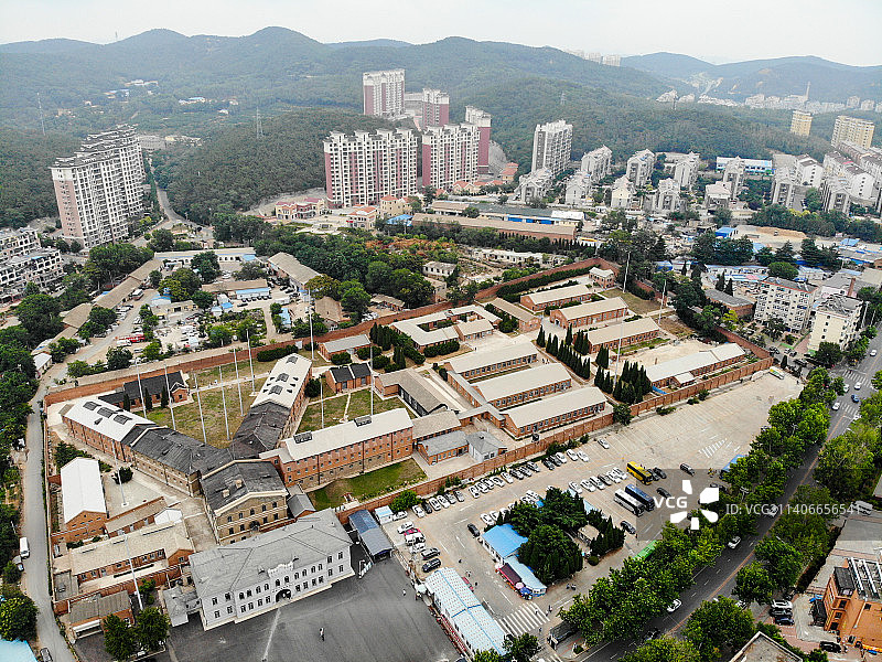 航拍辽宁省大连市旅顺口区旅顺日俄监狱旧址博物馆 历史文物原址展览图片素材