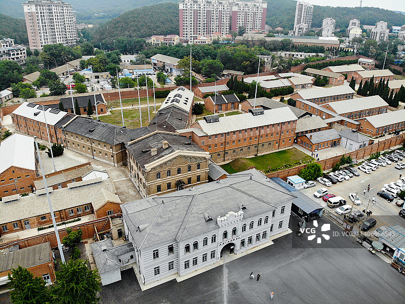航拍辽宁省大连市旅顺口区旅顺日俄监狱旧址博物馆 历史文物原址展览图片素材
