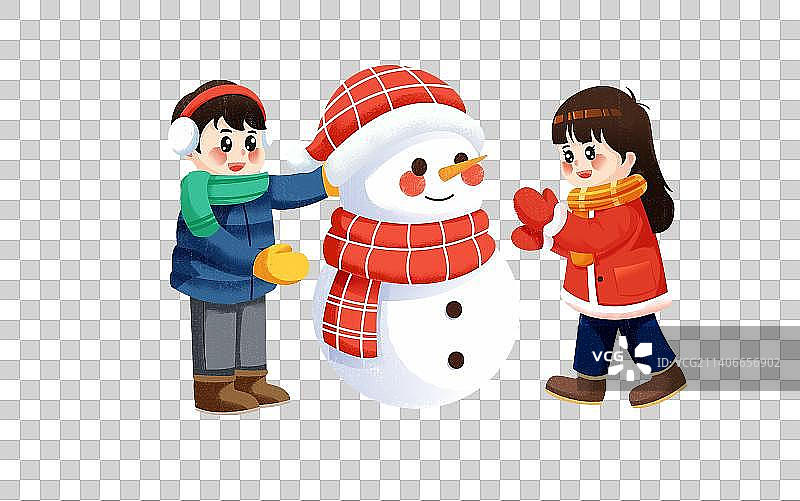 冬天户外堆雪人人物插画图片素材