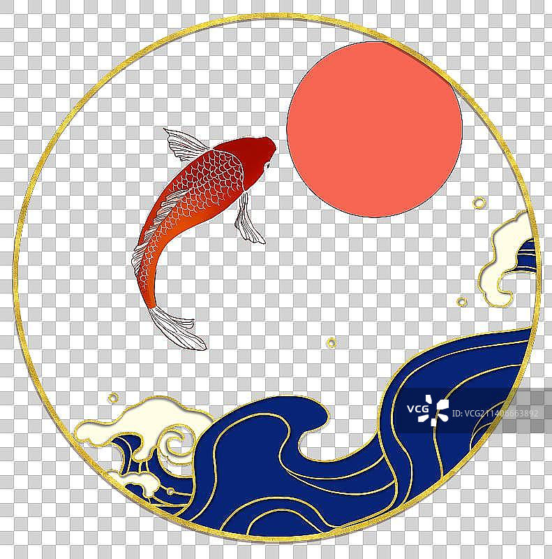 中国风海水鲤鱼太阳边框图片素材