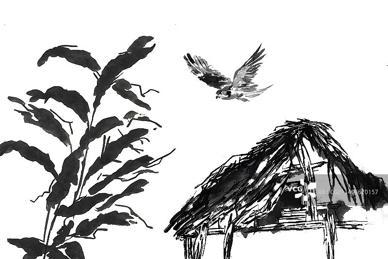 茅草屋与高粱图片素材