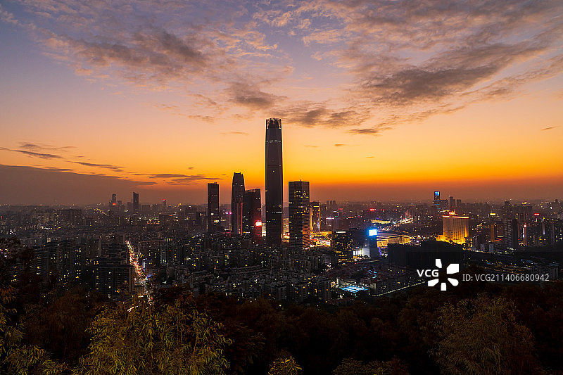 东莞CBD落日天际线图片素材