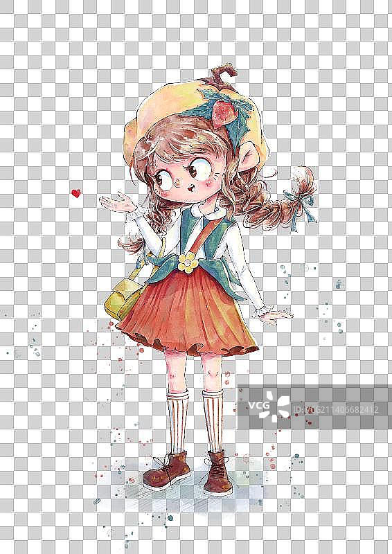水彩草莓女孩长辫子图片素材