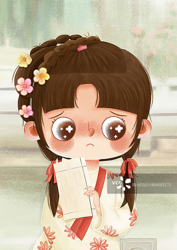 四大名著林黛玉扁平风儿童插画可爱古风图片素材