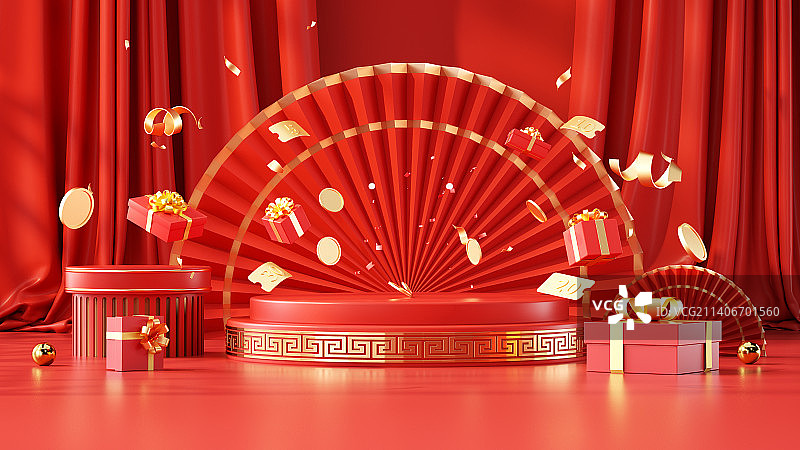 喜庆C4D插画场景图片素材