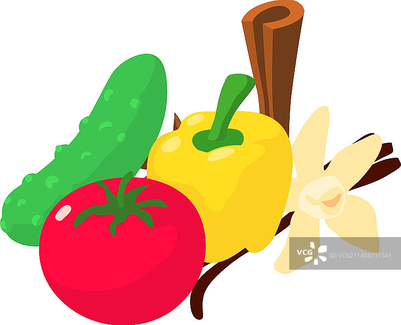 新鲜食材图标：2.5D黄瓜、番茄、辣椒图片素材