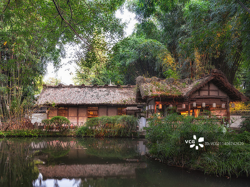 成都杜甫草堂博物馆茅屋故居景区风光图片素材