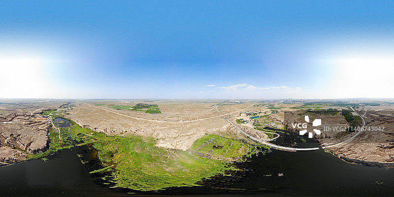 “小行星视角”航拍宁夏银川水洞沟旅游区720全景图 VR全景照片图片素材
