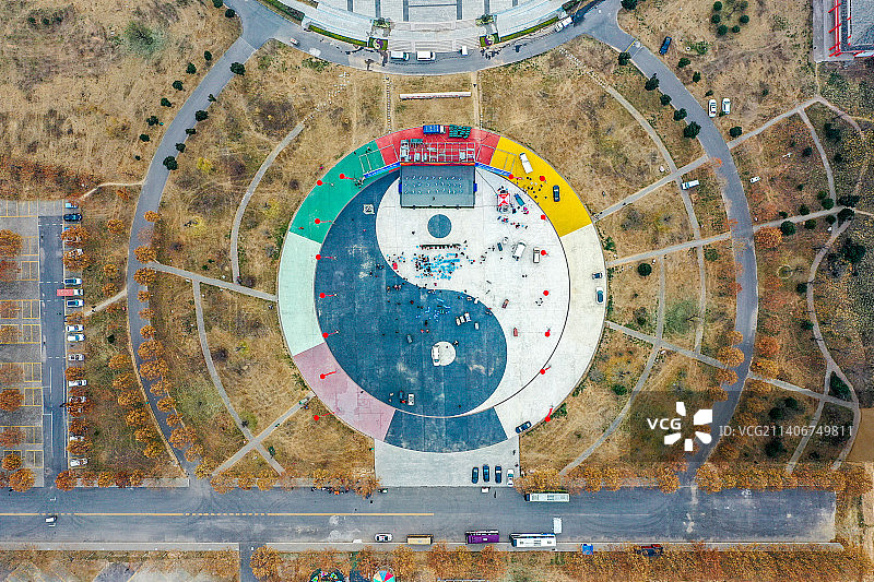 航拍河南焦作温县陈家沟太极拳文化国际交流中心 八卦图广场图片素材