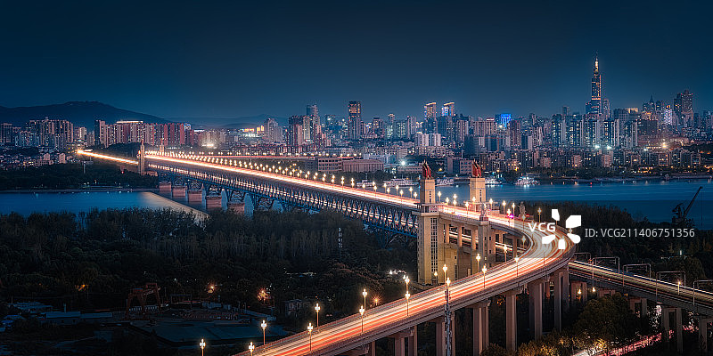 南京长江大桥夜景图片素材