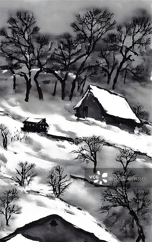 大雪中的小屋图片素材