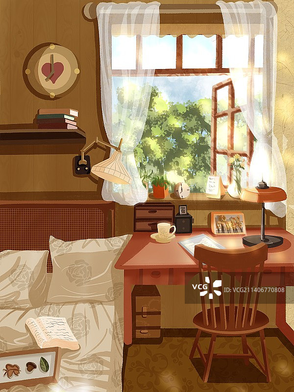 秋天的卧室阳光明媚图片素材