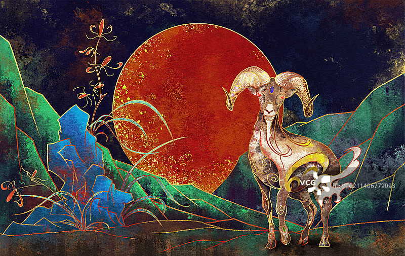 CG岩彩风格十二生肖未羊图片素材