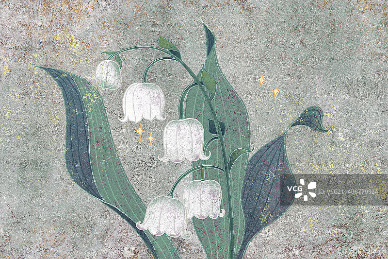 肌理岩彩风格植物系列铃兰花图片素材