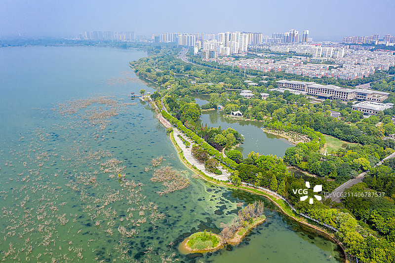 航拍河南省平顶山市白龟湖国家城市湿地公园（白龟山水库）图片素材