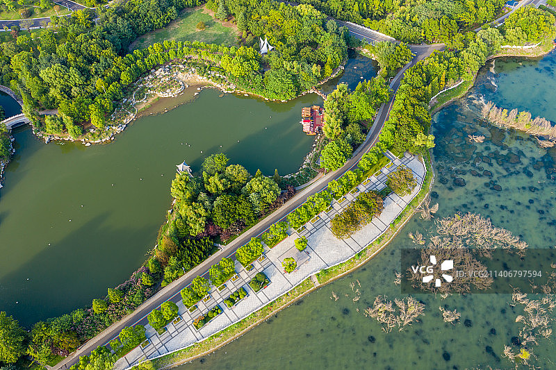 航拍河南省平顶山市白龟湖国家城市湿地公园 平顶山白龟山水库图片素材