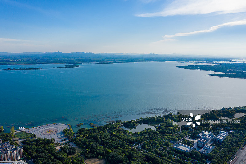 航拍河南省平顶山市白龟湖国家城市湿地公园 平顶山白龟山水库图片素材