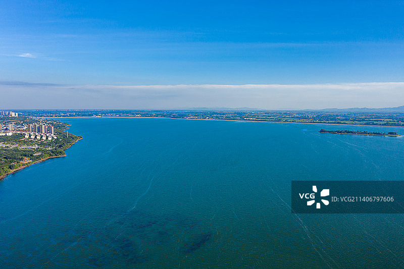 航拍河南省平顶山市白龟湖国家城市湿地公园 平顶山白龟山水库图片素材