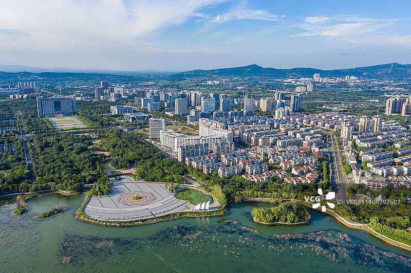航拍河南省平顶山市白龟湖国家城市湿地公园 平顶山白龟山水库图片素材