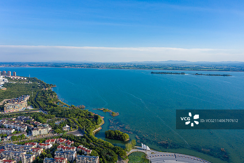 航拍河南省平顶山市白龟湖国家城市湿地公园 平顶山白龟山水库图片素材