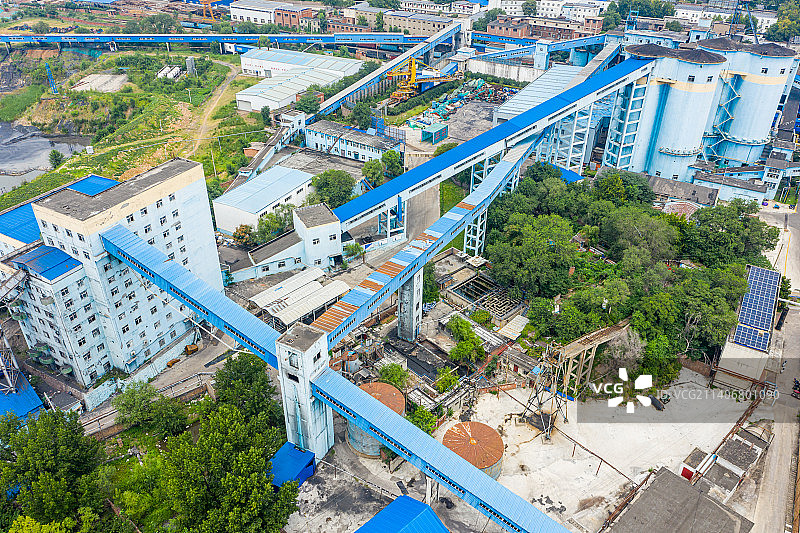 航拍河南省平顶山市平煤一矿 平顶山矿区大型煤矿 煤田采煤工作面地表图片素材