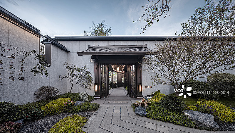 高档中式别墅园林景观图片素材