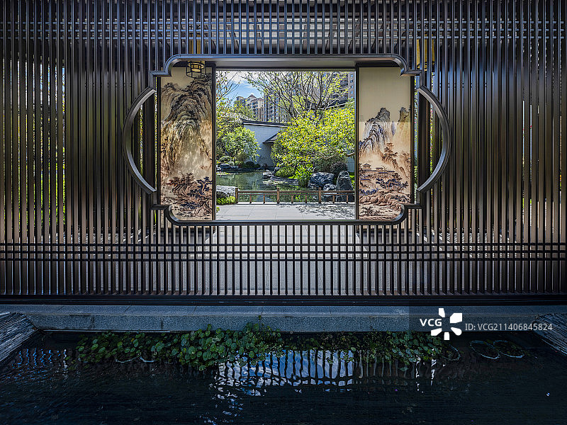 高档中式别墅园林景观图片素材