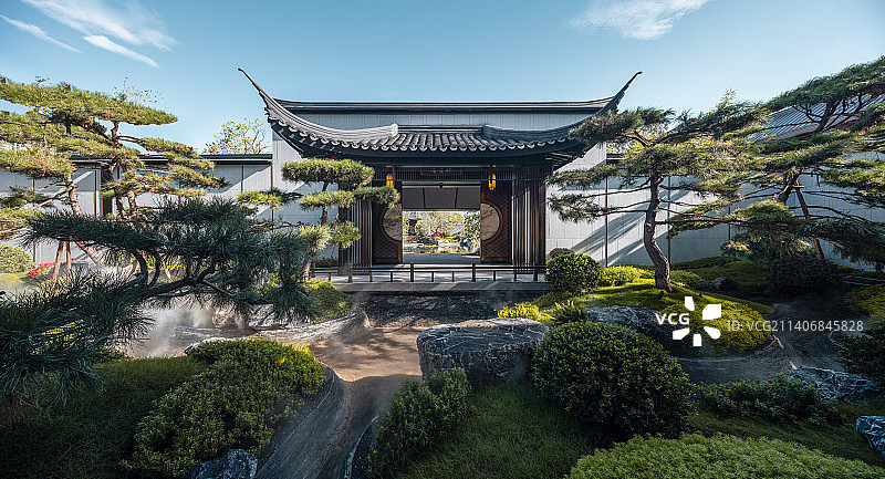 高档中式别墅园林景观图片素材
