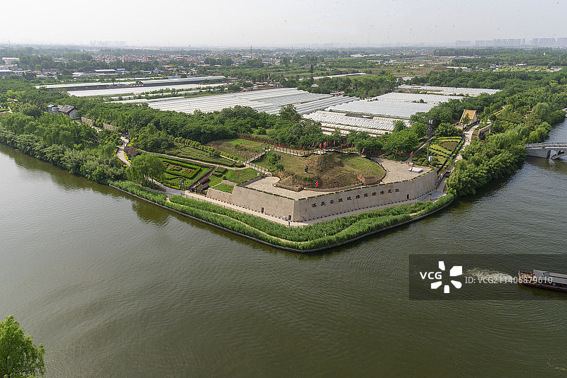 中国西安汉城湖景区航拍图片素材