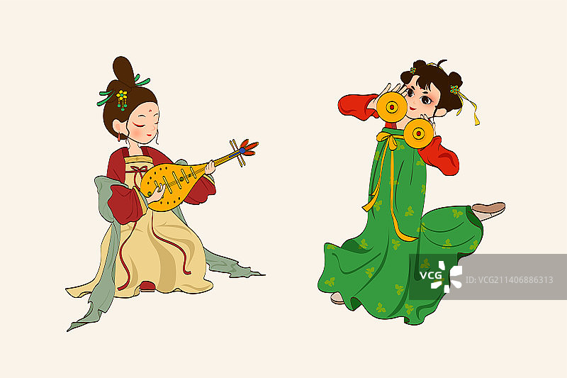 古风国潮汉服演奏乐器琵琶图片素材