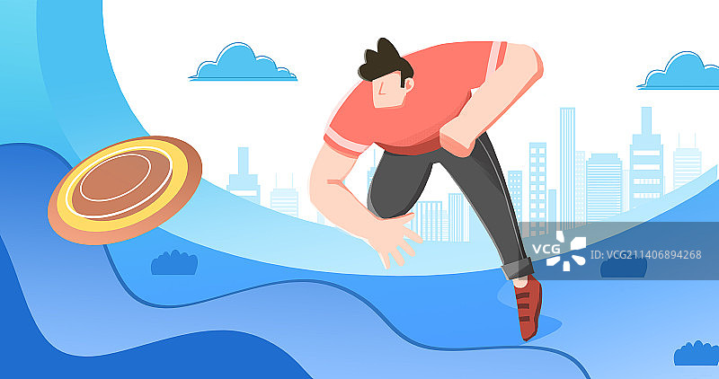 卡通手绘圆盘飞盘运动插画图片素材