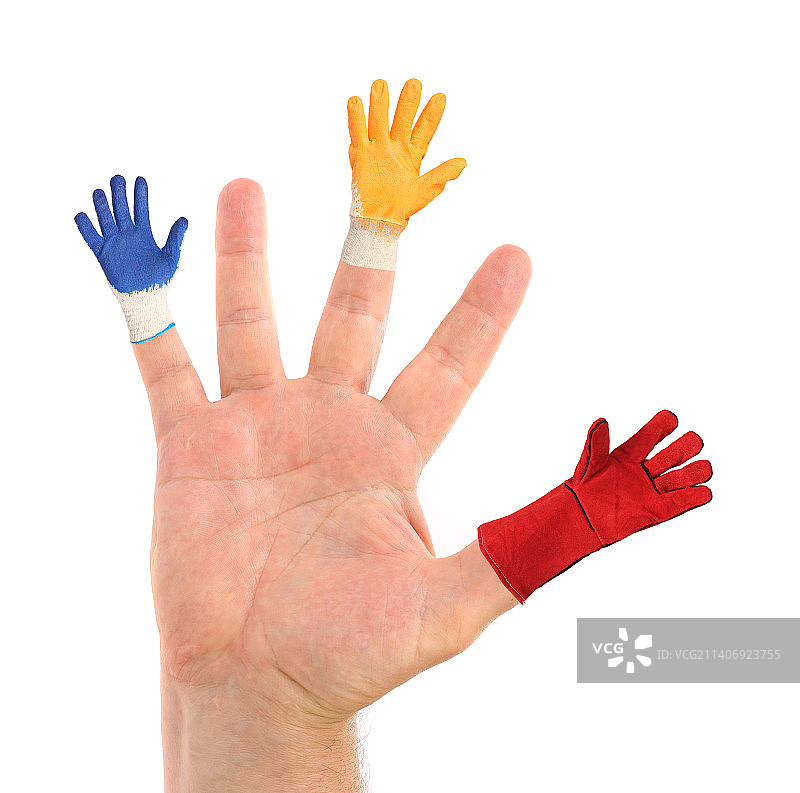 戴着不同手套的手指图片素材