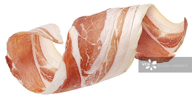 白色背景上分离的培根条卷图片素材