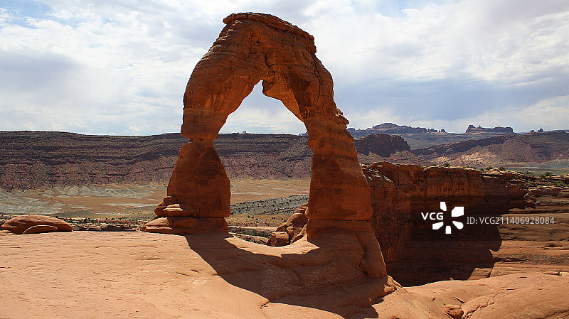 美国犹他州多云天空下的岩层景观图片素材