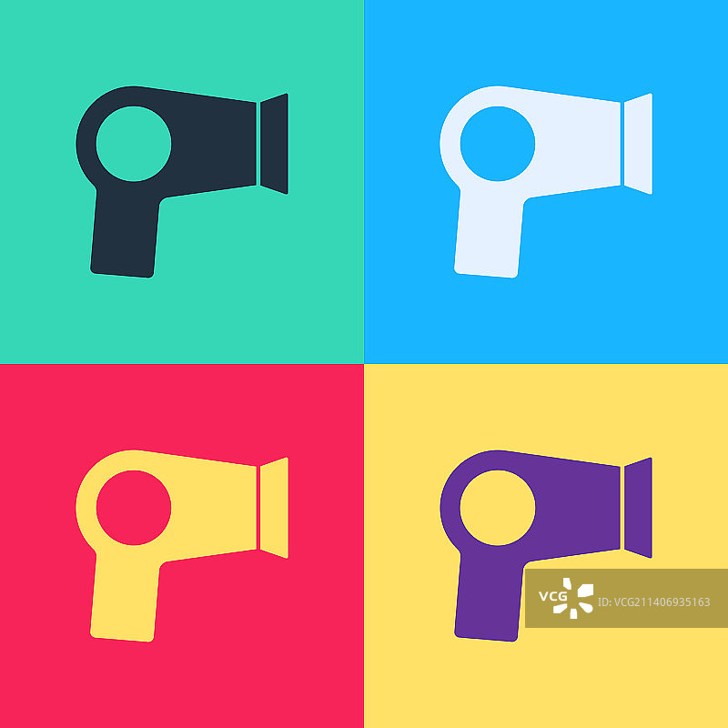 波普艺术风格的吹风机彩色隔离图标图片素材