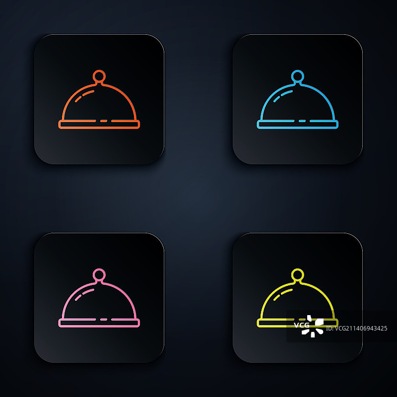 彩色霓虹灯线条覆盖着食物托盘图标图片素材