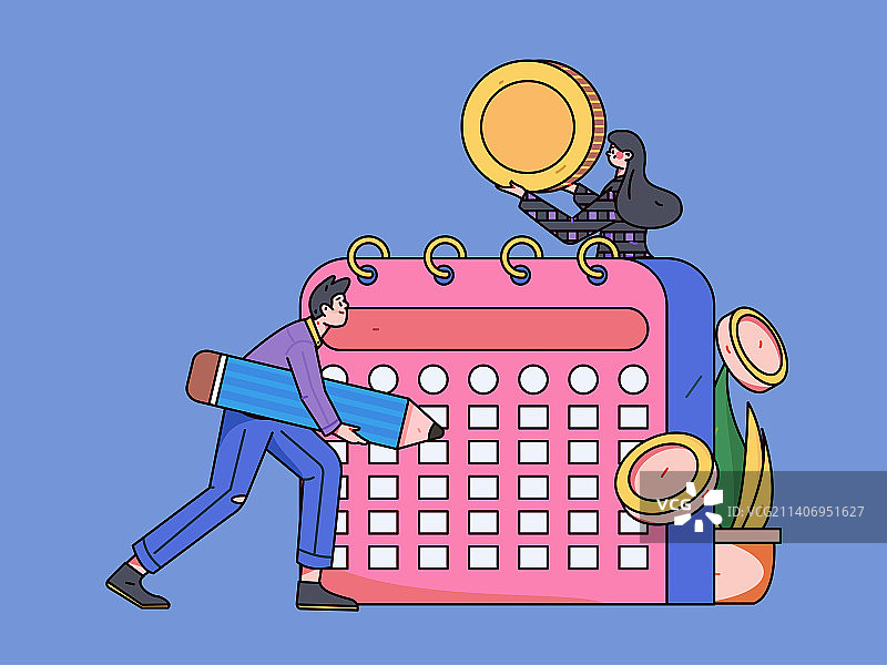 签到人物扁平矢量概念运营插画图片素材