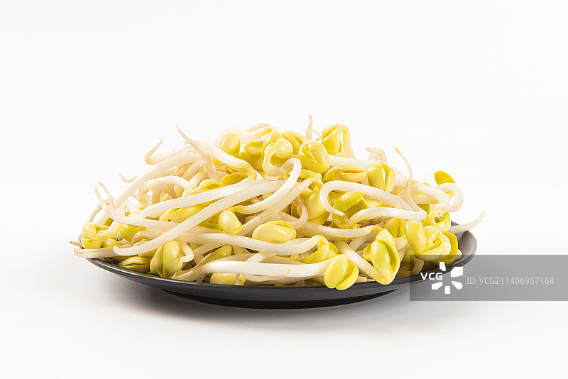白色背景上的新鲜黄豆芽图片素材